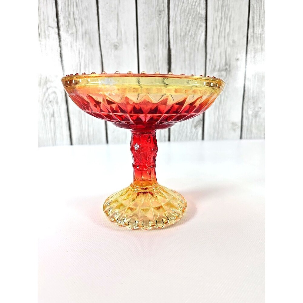 Vintage Amberina Glass Pedestal Candy Dish Compote 5 1/2” Tall, 6.0 Dia